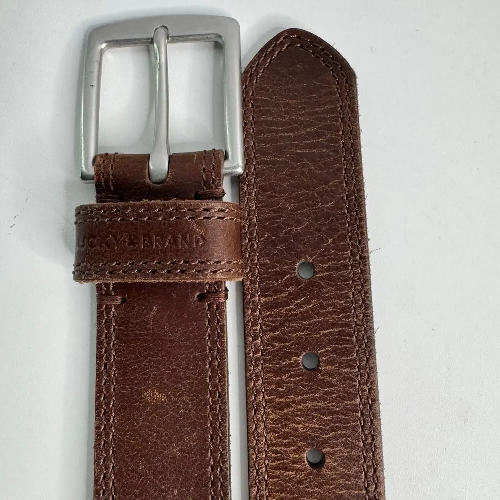 Lucky Brand Brown Wide Genuine Leather Belt Silver Buckle XL